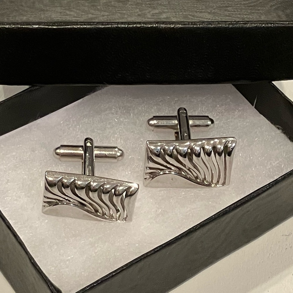 Silver Rectangle Cufflinks View 2